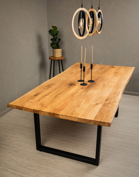 Изображение товара Обеденный стол Iva-Wood 180x80 Натуральный дуб (край натуральный, подстолье металл П-обр.)