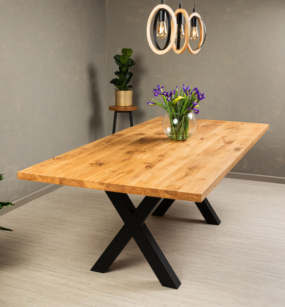 Изображение товара Обеденный стол Iva-Wood 140x80 Натуральный дуб (край прямой, подстолье металл Х-обр.)