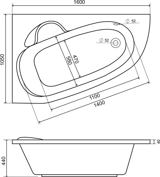 Изображение товара Ванна акриловая Lauter Valencia 160x105 / 2102160L (с ножками и сифоном 21Y32002 белый)