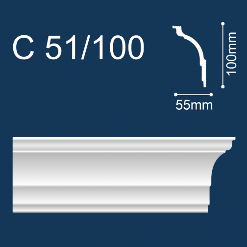 Изображение товара Плинтус потолочный SOLID С51/100 экструдированный пенополистирол (100x55x2000мм, белый)