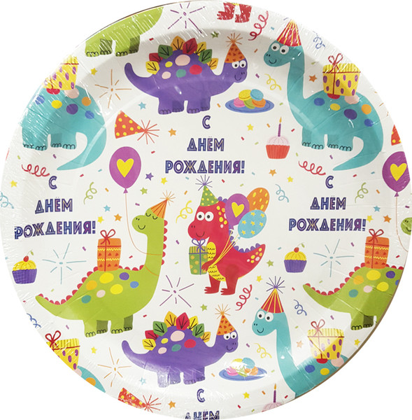 Изображение товара Набор одноразовых тарелок Лекс Динозавры 18см (6шт)