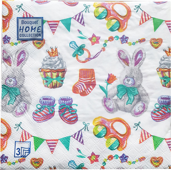 Изображение товара Бумажные салфетки Лекс Зайка 33x33 3-х слойные (20шт)