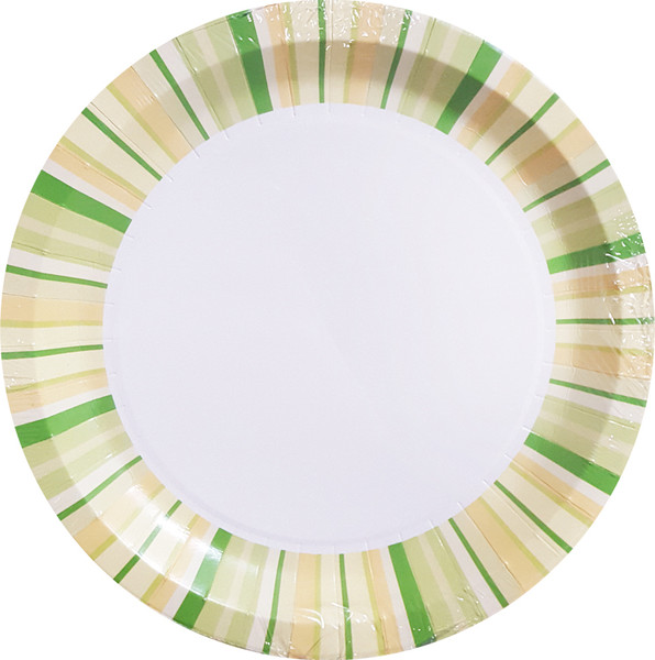Изображение товара Набор одноразовых тарелок Лекс Зеленые полосы 23см (6шт)