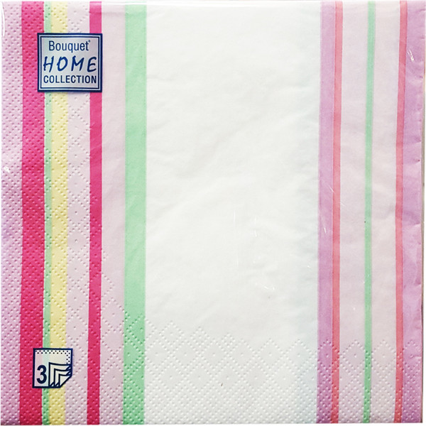 Изображение товара Бумажные салфетки Лекс Розовые полосы 33x33 3-х слойные (20шт)