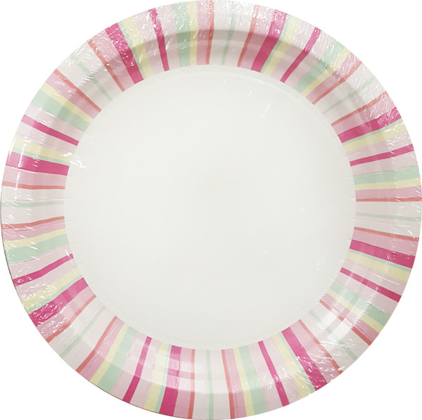 Изображение товара Набор одноразовых тарелок Лекс Розовые полосы 23см (6шт)