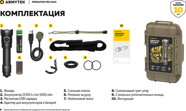 Изображение товара Фонарь Armytek Predator Pro Max Magnet USB / F08201C (белый)