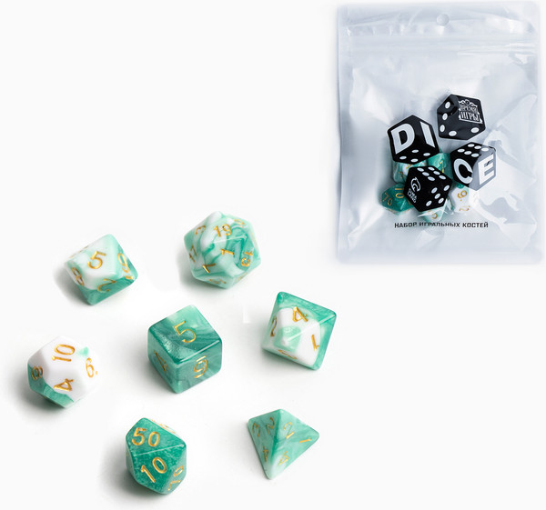 Изображение товара Набор кубиков для настольной игры Время игры Дайсы для ДнД / 9889094 (7шт, мрамор)