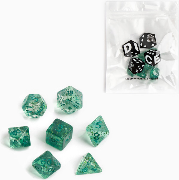 Изображение товара Набор кубиков для настольной игры Время игры Дайсы для ДнД / 9889084 (7шт, бирюзовый)