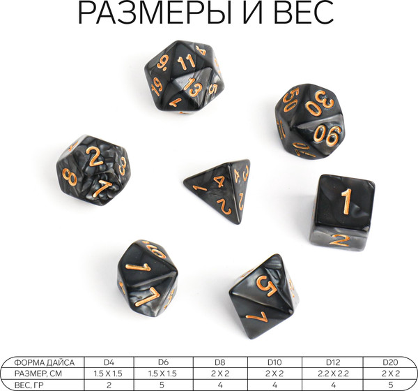 Изображение товара Набор кубиков для настольной игры Время игры Дайсы для ДнД. Перламутр / 6935244 (7шт)