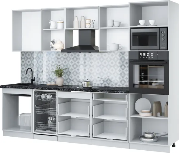 Изображение товара Кухонный гарнитур Interline Мила Лайт 2.85-ПМ3 (персидский жемчуг/персидский жемчуг/серый каспий)
