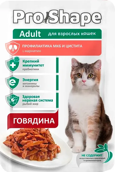 Изображение товара Влажный корм для кошек Pro Shape Профилактика МКБ и цистита с говядиной (75г)