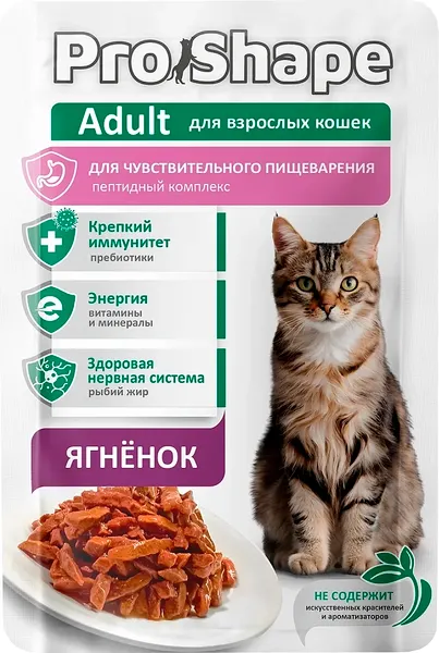 Изображение товара Влажный корм для кошек Pro Shape С чувствительным пищеварением с ягненком (75г)