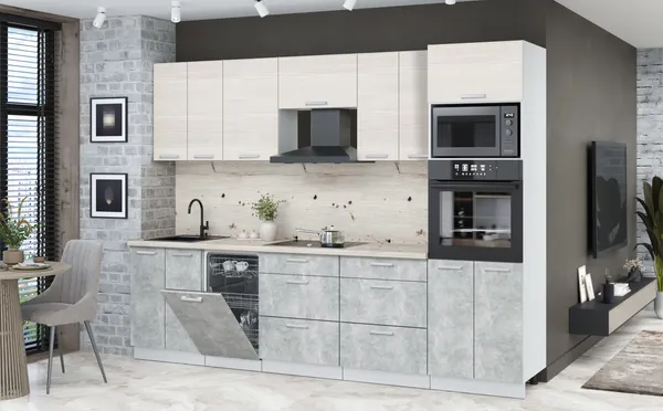 Изображение товара Кухонный гарнитур Interline Мила Лайт 2.85-ПМ3 (вудлайн кремовый/бетон/бискайская сосна)