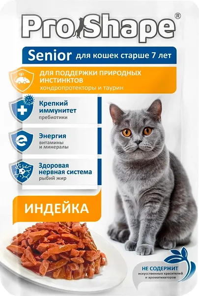 Изображение товара Влажный корм для кошек Pro Shape Для кошек старше 7 лет с индейкой (75г)