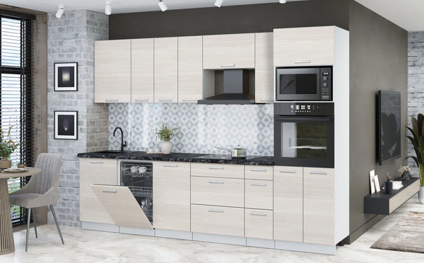 Изображение товара Кухонный гарнитур Интерлиния Мила Лайт 2.9-ПМ3 (вудлайн кремовый/вудлайн кремовый/кастилло темный)