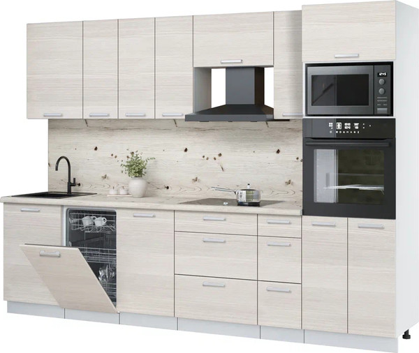 Изображение товара Кухонный гарнитур Интерлиния Мила Лайт 2.9-ПМ3 (вудлайн кремовый/вудлайн кремовый/бискайская сосна)