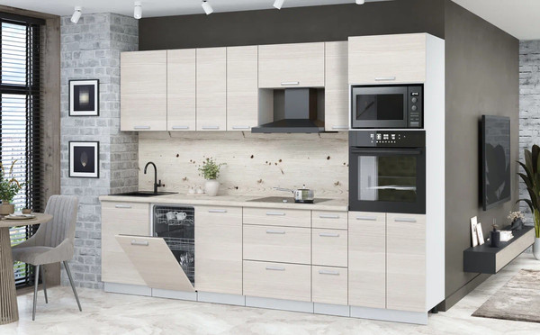 Изображение товара Кухонный гарнитур Интерлиния Мила Лайт 2.9-ПМ3 (вудлайн кремовый/вудлайн кремовый/бискайская сосна)