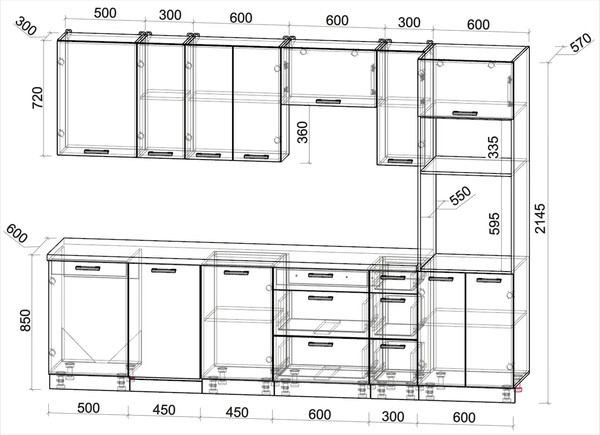 Изображение товара Кухонный гарнитур Интерлиния Мила Лайт 2.9-ПМ3 (белый платинум/белый платинум/дуб бунратти)