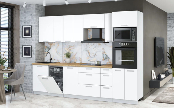 Изображение товара Кухонный гарнитур Интерлиния Мила Лайт 2.9-ПМ3 (белый платинум/белый платинум/дуб бунратти)