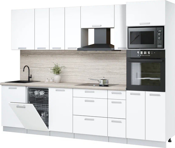 Изображение товара Кухонный гарнитур Интерлиния Мила Лайт 2.9-ПМ3 (белый платинум/белый платинум/травертин серый)