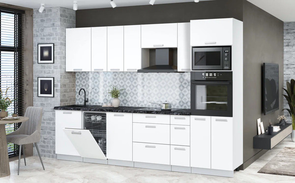 Изображение товара Кухонный гарнитур Интерлиния Мила Лайт 2.9-ПМ3 (белый платинум/белый платинум/кастилло темный)