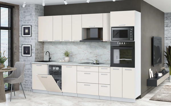 Изображение товара Кухонный гарнитур Интерлиния Мила Лайт 2.9-ПМ3 (персидский жемчуг/персидский жемчуг/серый каспий)