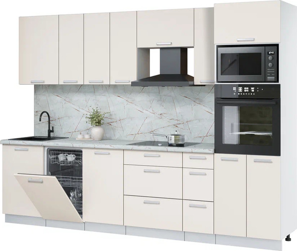 Изображение товара Кухонный гарнитур Интерлиния Мила Лайт 2.9-ПМ3 (персидский жемчуг/персидский жемчуг/серый каспий)