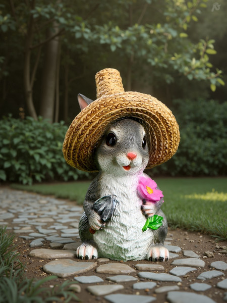 Изображение товара Фигурка для сада Хорошие сувениры Зайка в соломенной шляпе с цветочком / 4793741