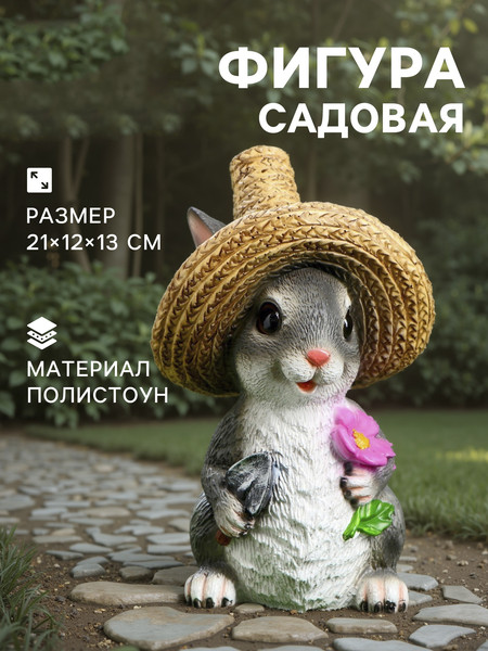 Изображение товара Фигурка для сада Хорошие сувениры Зайка в соломенной шляпе с цветочком / 4793741