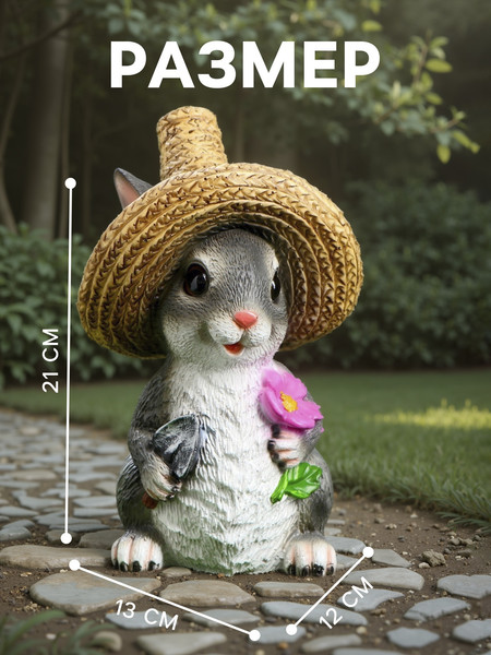 Изображение товара Фигурка для сада Хорошие сувениры Зайка в соломенной шляпе с цветочком / 4793741