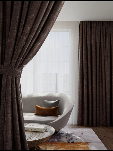 Изображение товара Комплект штор Mio Tesoro Мрамор 150x270 (2шт, шоколад)