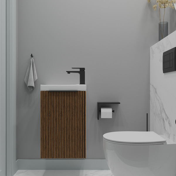 Изображение товара Тумба под умывальник ЗОВ Монови Слим 40 / S40LW0MRM7091B (белый/тростник)