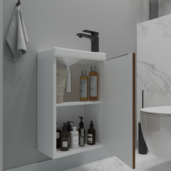 Изображение товара Тумба под умывальник ЗОВ Монови Слим 40 / S40LW0MRM7091B (белый/тростник)