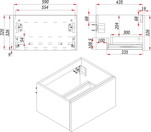 Изображение товара Тумба с умывальником ЗОВ Кито / K60LW0MWMC-LDSPH9514A (антрацит)