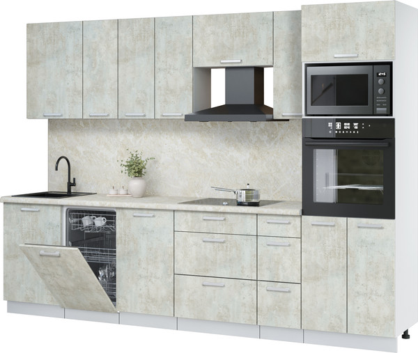 Изображение товара Кухонный гарнитур Интерлиния Мила Лайт 2.9-ПМ3 (бетон лайт/бетон лайт/опал светлый)