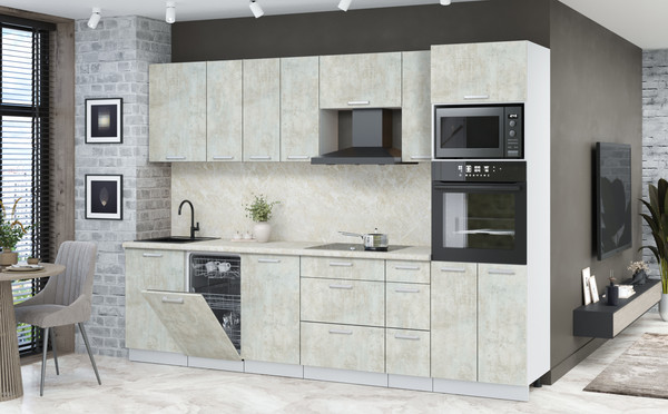 Изображение товара Кухонный гарнитур Интерлиния Мила Лайт 2.9-ПМ3 (бетон лайт/бетон лайт/опал светлый)