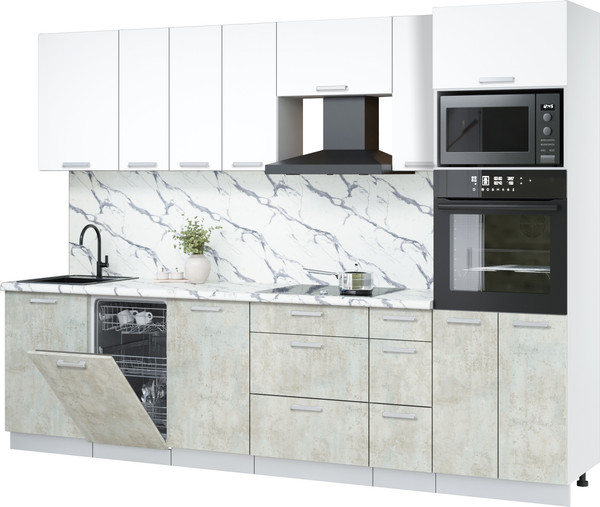 Изображение товара Кухонный гарнитур Интерлиния Мила Лайт 2.9-ПМ3 (белый платинум/бетон лайт/белый гранит)