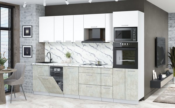 Изображение товара Кухонный гарнитур Интерлиния Мила Лайт 2.9-ПМ3 (белый платинум/бетон лайт/белый гранит)