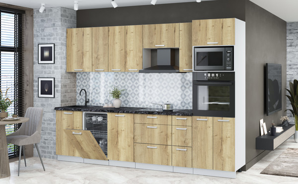 Изображение товара Кухонный гарнитур Интерлиния Мила Лайт 2.9-ПМ3 (дуб золотой/дуб золотой/кастилло темный)