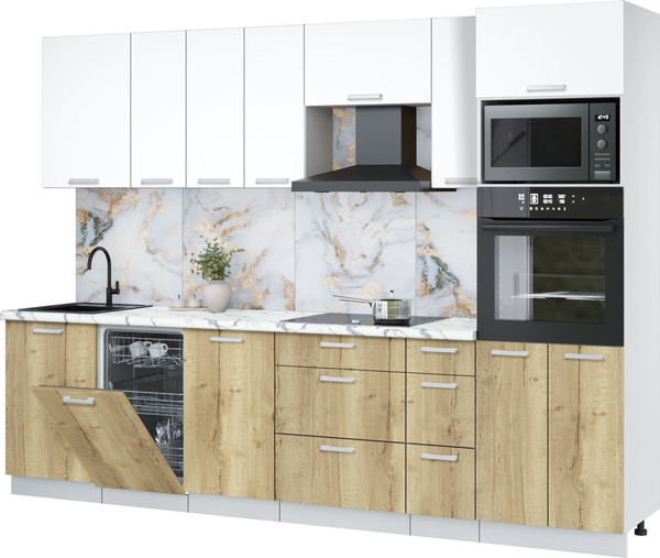 Изображение товара Кухонный гарнитур Интерлиния Мила Лайт 2.9-ПМ3 (белый платинум/дуб золотой/белый гранит)