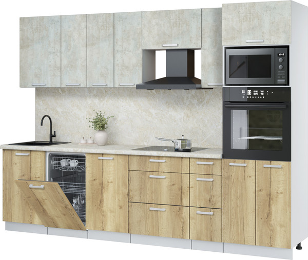 Изображение товара Кухонный гарнитур Интерлиния Мила Лайт 2.9-ПМ3 (бетон лайт/дуб золотой/опал светлый)