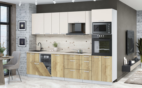 Изображение товара Кухонный гарнитур Интерлиния Мила Лайт 2.9-ПМ3 (персидский жемчуг/дуб золотой/бискайская сосна)