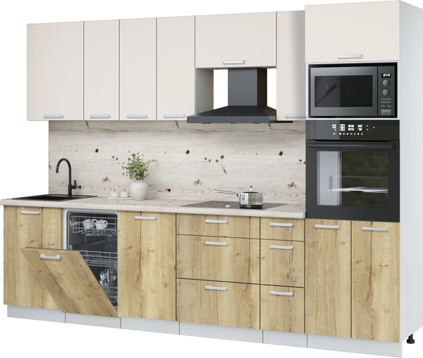 Изображение товара Кухонный гарнитур Интерлиния Мила Лайт 2.9-ПМ3 (персидский жемчуг/дуб золотой/бискайская сосна)