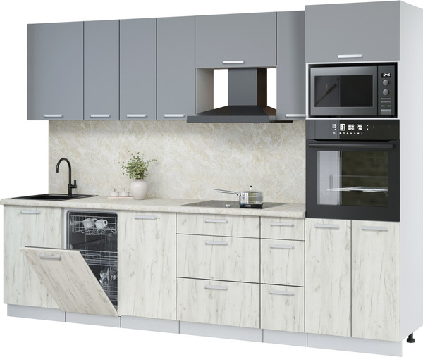 Изображение товара Кухонный гарнитур Интерлиния Мила Лайт 2.9-ПМ3 (серебро/дуб белый/опал светлый)