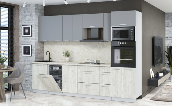 Изображение товара Кухонный гарнитур Интерлиния Мила Лайт 2.9-ПМ3 (серебро/дуб белый/опал светлый)