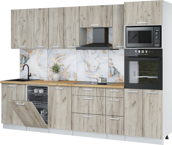 Изображение товара Кухонный гарнитур Интерлиния Мила Лайт 2.9-ПМ3 (дуб серый/дуб серый/дуб бунратти)