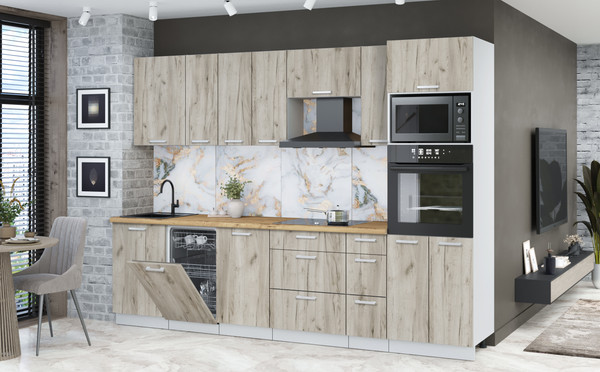 Изображение товара Кухонный гарнитур Интерлиния Мила Лайт 2.9-ПМ3 (дуб серый/дуб серый/дуб бунратти)