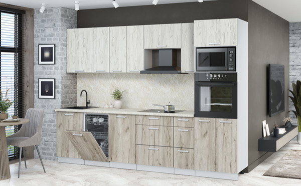 Изображение товара Кухонный гарнитур Интерлиния Мила Лайт 2.9-ПМ3 (дуб белый/дуб серый/опал светлый)