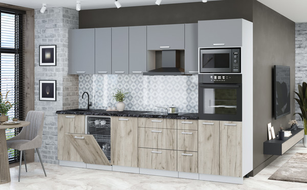 Изображение товара Кухонный гарнитур Интерлиния Мила Лайт 2.9-ПМ3 (серебро/дуб серый/кастилло темный)