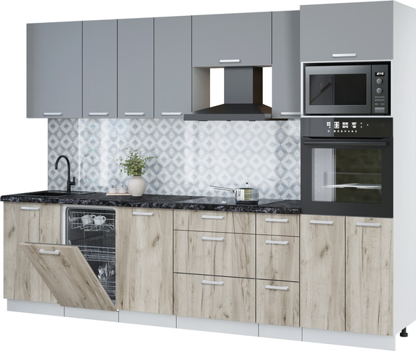 Изображение товара Кухонный гарнитур Интерлиния Мила Лайт 2.9-ПМ3 (серебро/дуб серый/кастилло темный)